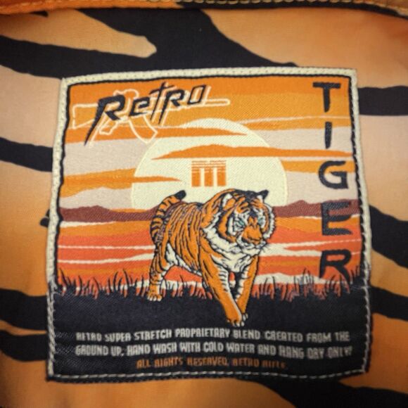 Retro Rifle Shirt Men Medium Orange Black Tiger Animal Print Hunting Safari - Picture 3 of 11